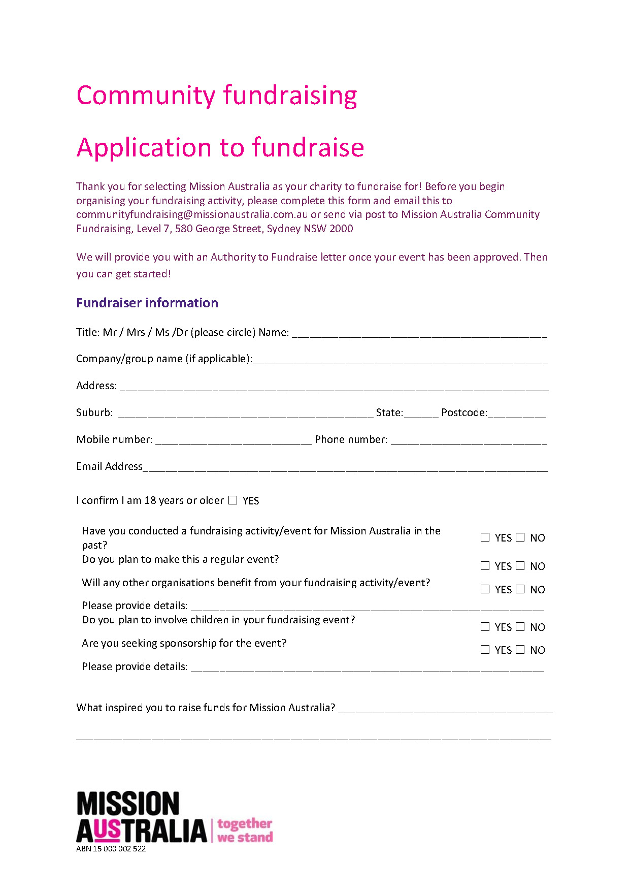 Application to Fundraise 2021